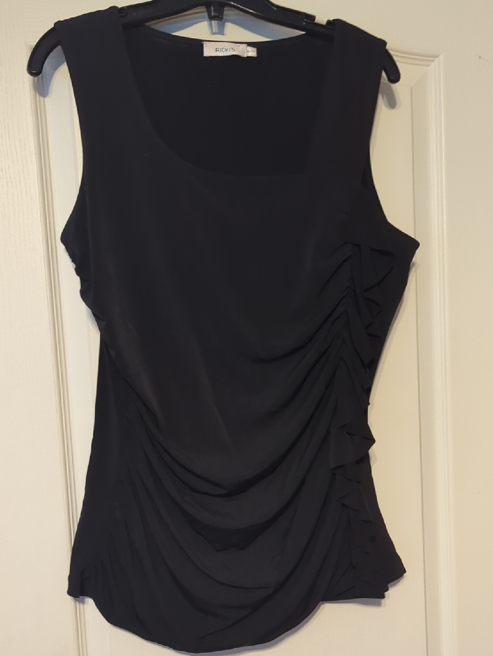 Ricki's Black Sleeveless Ruffled Side-Drape Tank Top